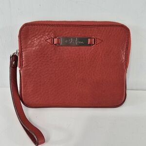 Cole Haan Leather Wristlet Tomato Red Wrist Bag Wallet Pebble Pebbled Minimalist